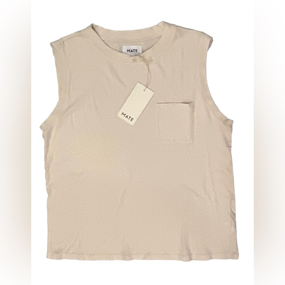 MATE the Label Tops - MATE The Label Organic Cotton Relaxed Muscle Tank With Pocket, Bone Color, Large